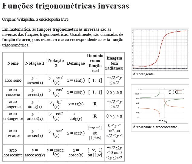 Funções trigonométricas inversas - Content - ClassConnect